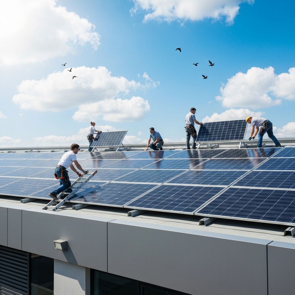 Solar installation team working